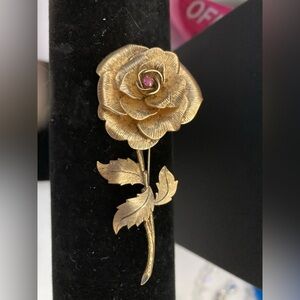 Vendome Gold over Sterling Silver (vermeil) Rose Brooch with Ruby. Rare​​